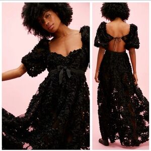 For Love And Lemons Astrid Black Floral Backless Dress